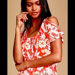 Free People Baja Babe Tie-Back Cold-Shoulder Floral Summer Top